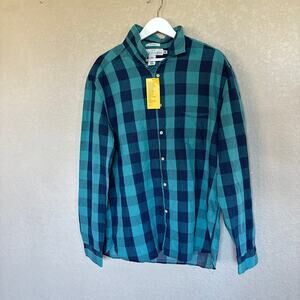NWT H&M Men's XL Button Down Collared Shirt Blue Green Plaid Regular‎